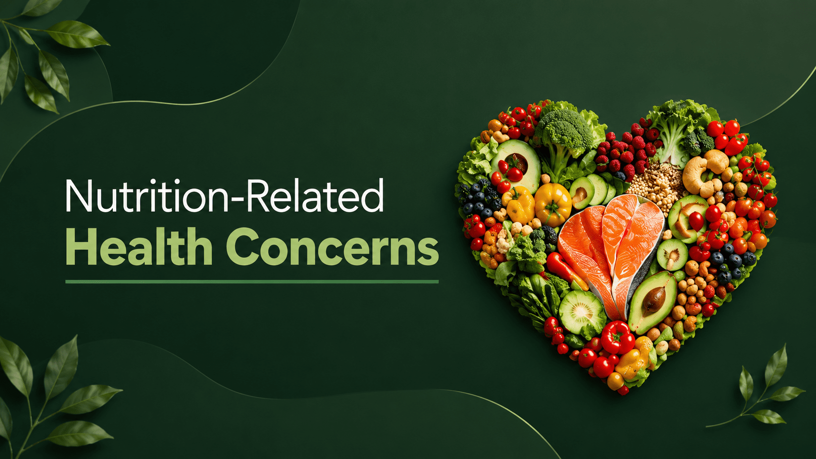 Heart-shaped arrangement of fresh fruits and vegetables representing nutrition-related health concerns, healthy diet awareness, and balanced eating for disease prevention and wellness