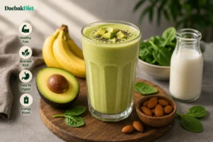 Creamy avocado smoothie made with milk and banana for healthy weight gain